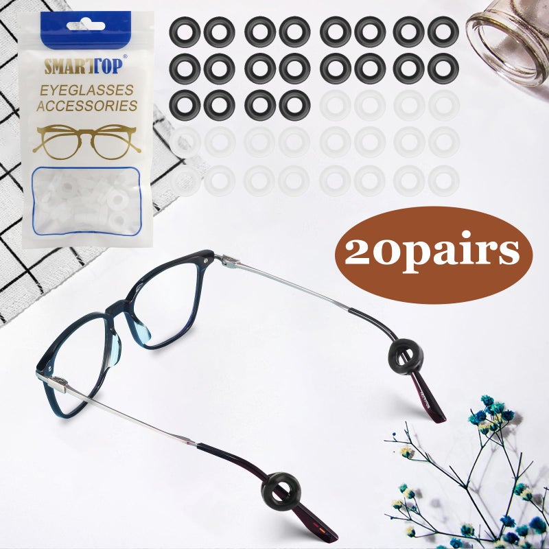 SMARTTOP 14 pairs Eyeglass Ear Grips Sleeve Holder-Eyeglasses Ear Hooks-Comfort Anti-Slip glasses ear grip-For Kids and Adults Sunglasses, Reading Glasses,Sport Eyewear(Black&Clear) - Image 2